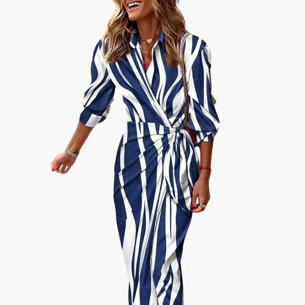 Women's Cotton Shirt Dress – Striped, Wrap Style & Midi Length