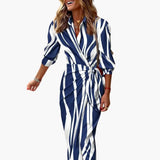 Women's Cotton Shirt Dress – Striped, Wrap Style & Midi Length