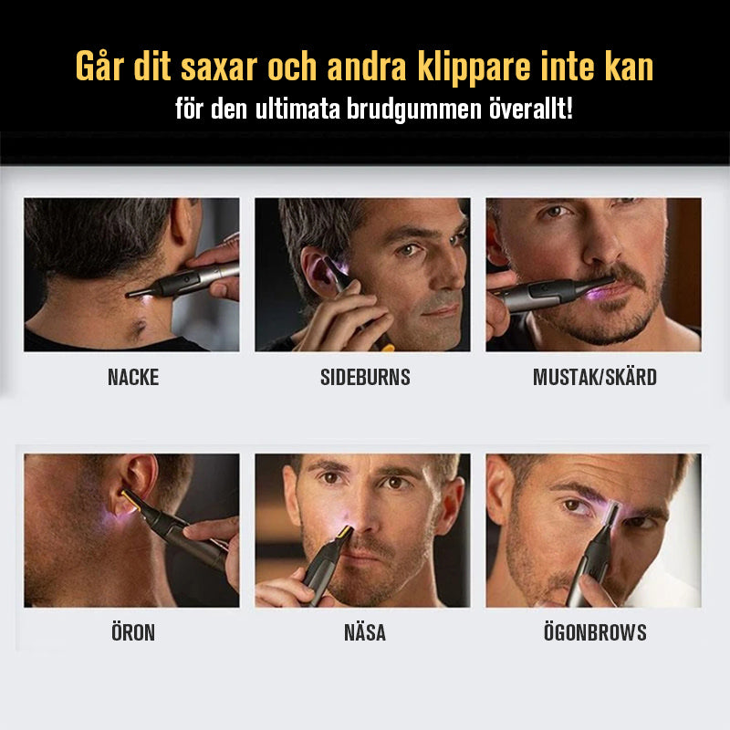 Nose & Ear Hair Trimmer – Ultra-Thin LED Light, Stainless Steel Blades, 15×2.5cm Grey