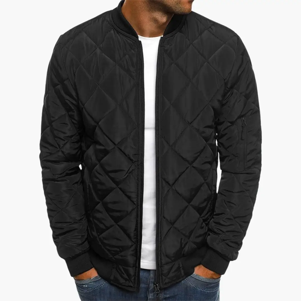 Men's Quilted Bomber Jacket – Zip Front, Arm Pocket & Ribbed Hem