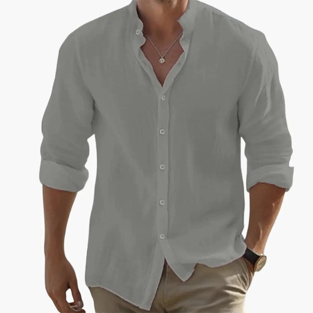 Men's Stand Collar Shirt – Long Sleeve, Lightweight & Breathable