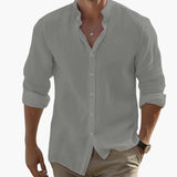 Men's Stand Collar Shirt – Long Sleeve, Lightweight & Breathable