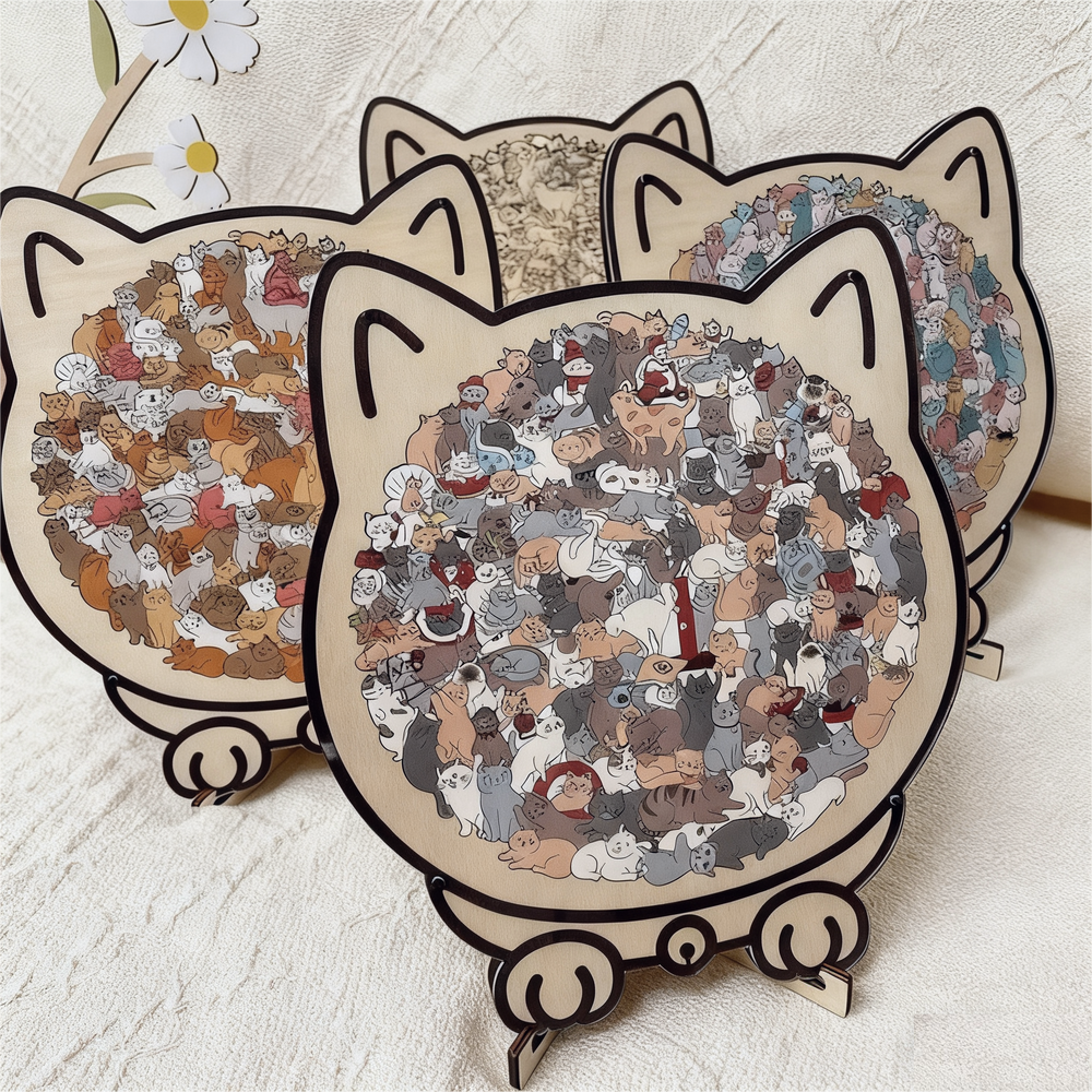 Wooden Cat Puzzle – 135 Pieces, Sustainable Wood & 4 Color Variants