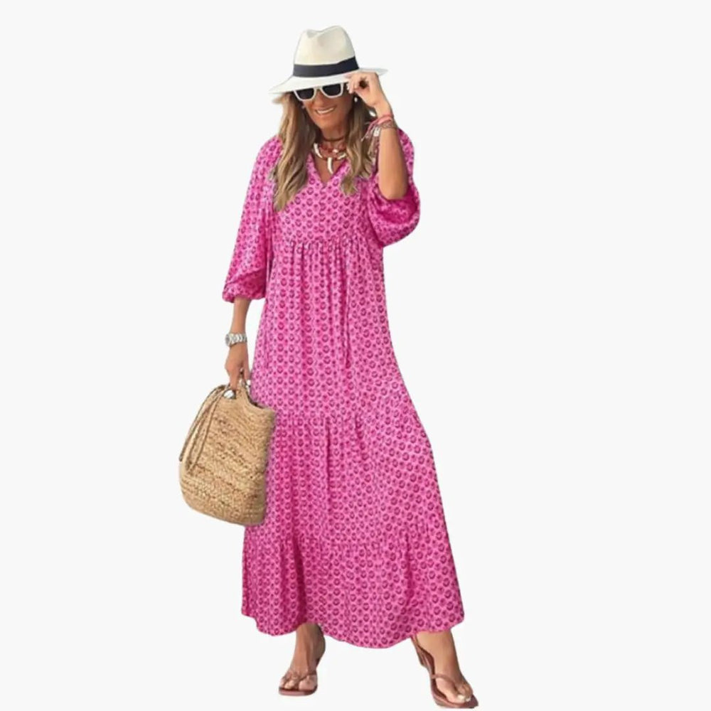 Women's Boho Maxi Dress – Floral Pattern, Wrap Design & Loose Fit