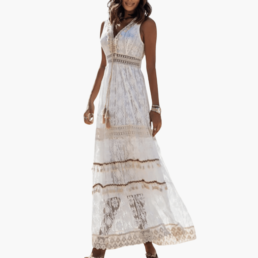 Women's Maxi Dress – Lace Detail & Boho Style