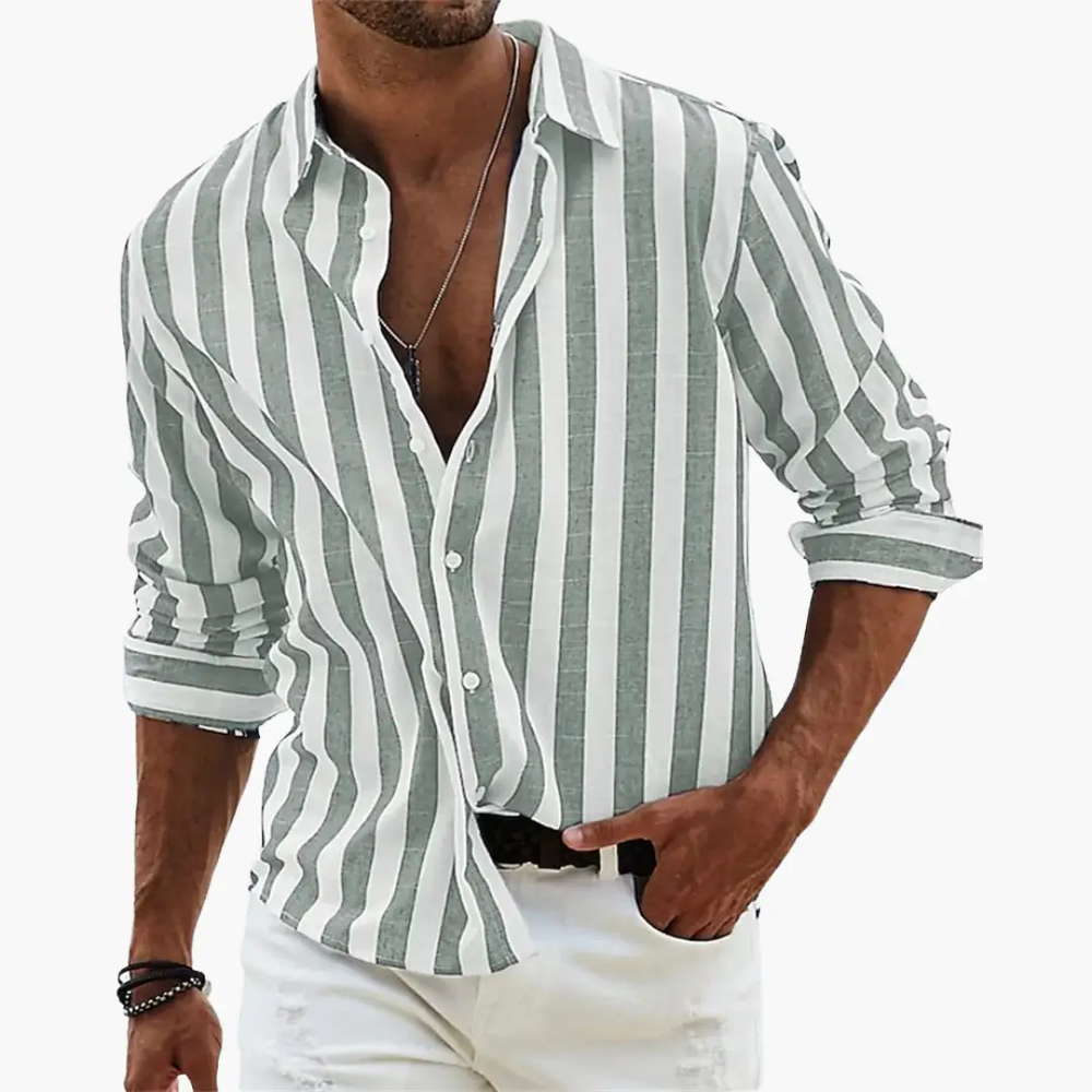Men's Striped Shirt – Short Sleeve, Button Front & Relaxed Fit