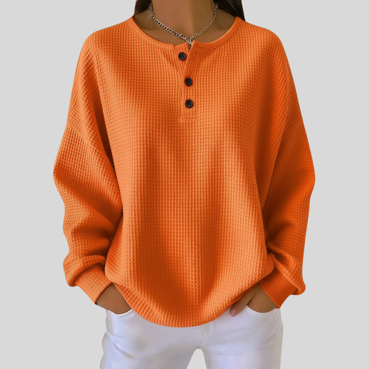 Optimized Product Title: Anne™ Cozy Waffle Knit Sweatshirt with Collar - Stylish & Comfortable Women's Top 

This title includes relevant keywords while maintaining clarity and appeal for potential customers.