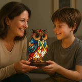 Stained Glass Owl Table Lamp – Handmade, Warm LED & Living Room Decor