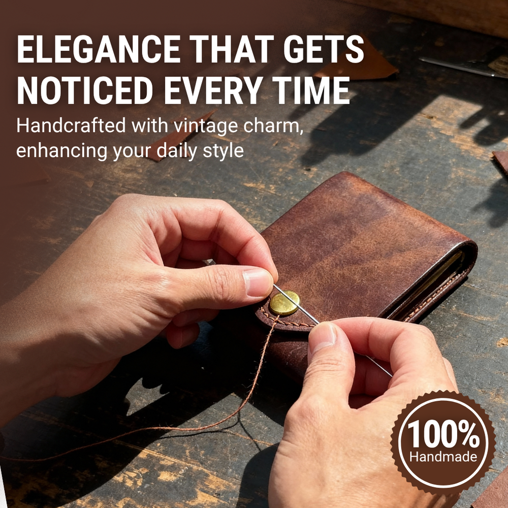 Vintage PU Leather Wallet – 12 Card Slots, Pen Holder & Compact 11×9×2cm