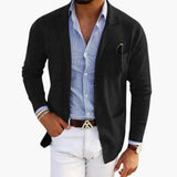 Men's Knit Blazer – Lapel Collar, Front Closure & Long Sleeve