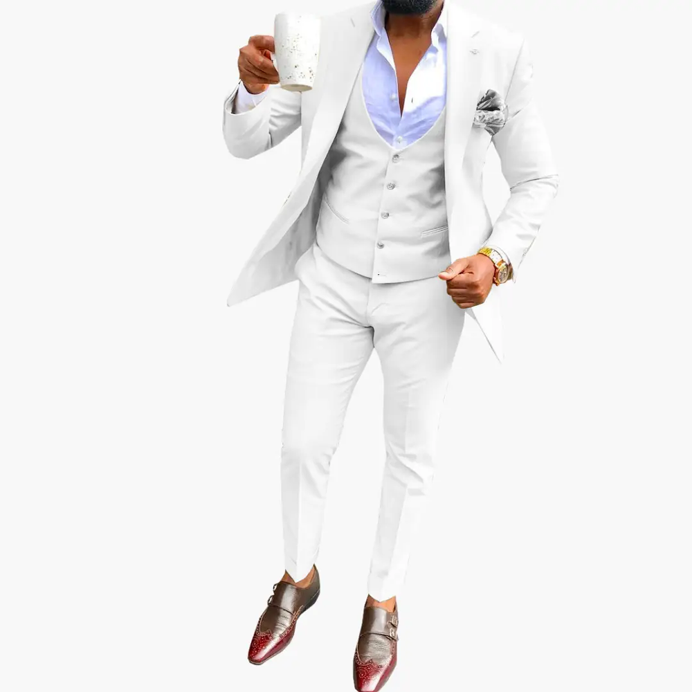 Men's Three-Piece Suit Set – Vest, Breathable Blazer & Notched Lapel Design