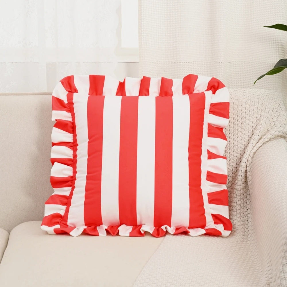 Ruffle-Edge Cushion Cover – Microfiber, 45×45cm & Striped Design