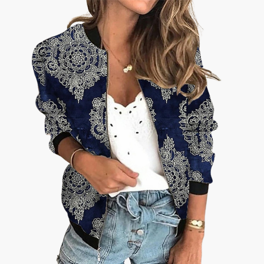 Bomber Jacket – Women's, Lightweight & Floral Pattern