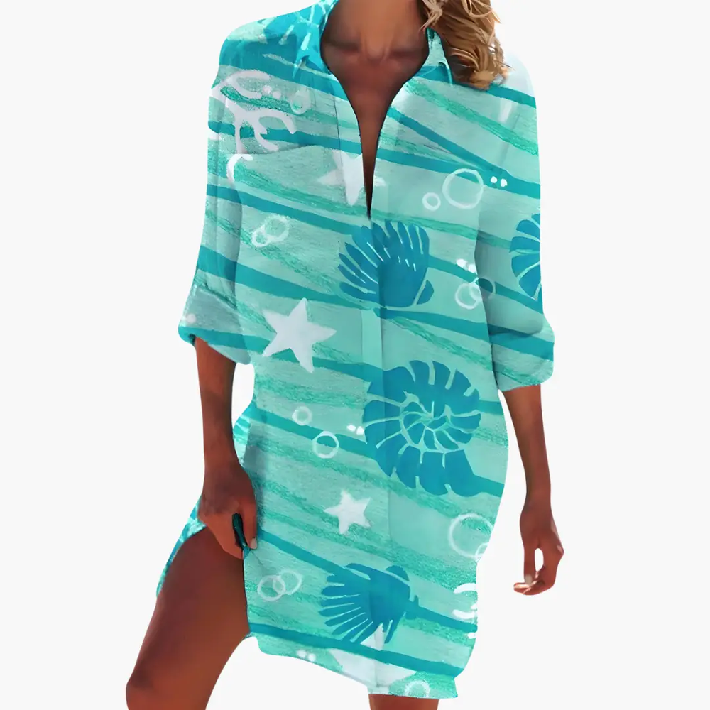 Women's Shirt Dress – Long Sleeve, Button Front & Knee Length