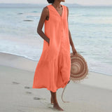 Elara – Stylish Linen Dress with V-Neck