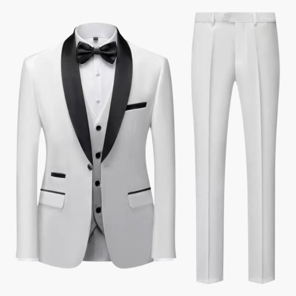 Men's Three-Piece Formal Suit – Red Accents, Shawl Collar & Slim Fit