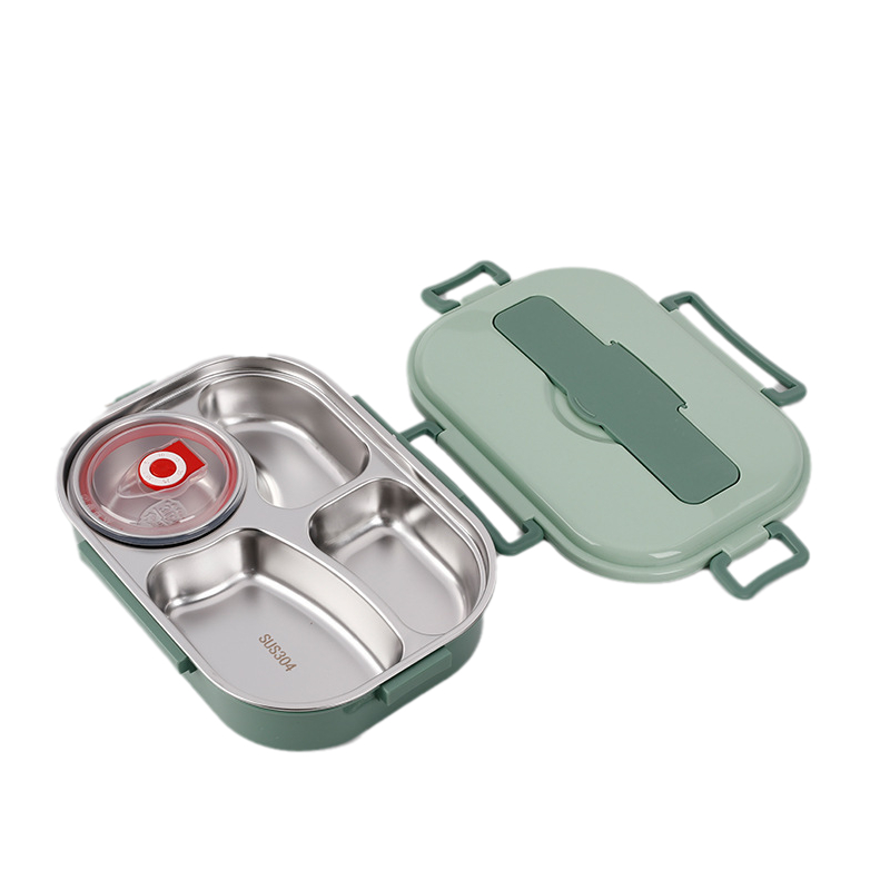 SteelLunch Thermo Lunchbox – Green, 4 Compartments with Soup Bowl