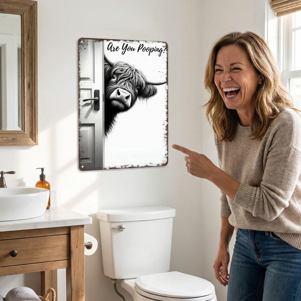 Optimized Product Title: "Witziges Metall Badezimmerschild – Humorvolles Deko-Element für Ihr Bad" 

This title includes relevant keywords while maintaining clarity and appeal for potential buyers.
