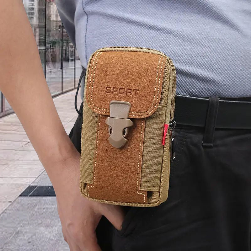 Men's Canvas Belt Bag – Water-Resistant, Phone Pocket & 18×10×5 cm