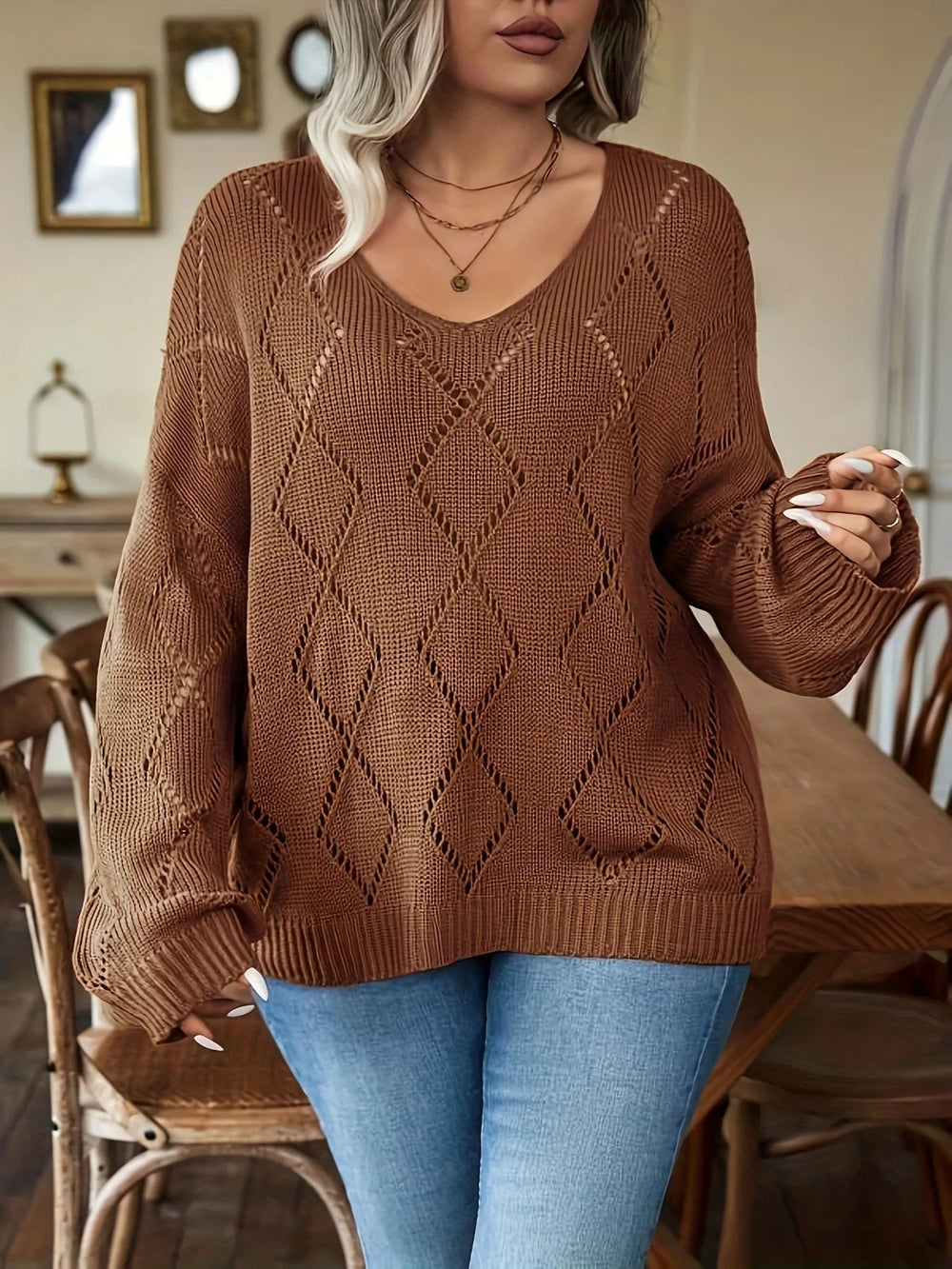 Women's plus-size oversized knit sweater- Marietta