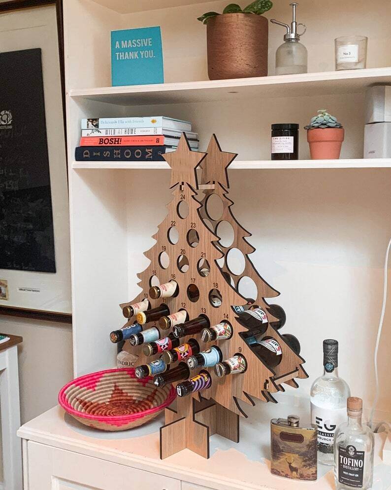 Wooden Christmas Advent Calendar Tree – Reusable Beer and Wine Holder