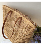 Woven Rattan Basket Bag – Leather Handles, 30×33cm & Women's Shopper Tote