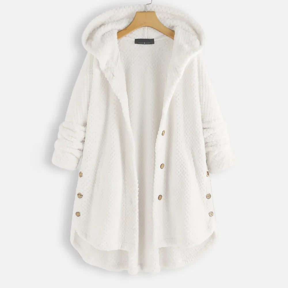 Chic Plus-Size Winter Coat with Hood - Luxurious Velvety Fabric for Ultimate Warmth & Style in Cold Weather