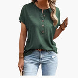 Women's T-Shirt – Button Front, Crew Neck & Short Sleeve