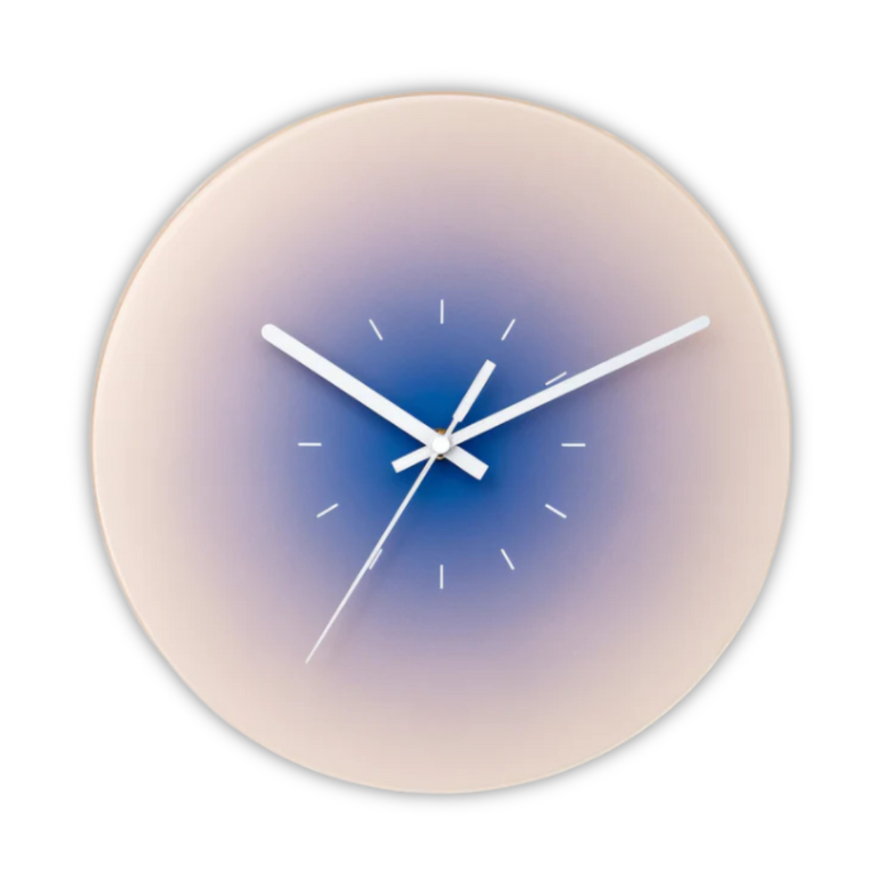 Glass Wall Clock – 30cm, Silent Quartz Movement in Orange, Blue or Purple