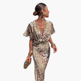 Women's Midi Dress – V-Neck & Knotted Front Detail