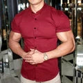 Luca Slim Stretch Short-Sleeve Shirt - Burgundy