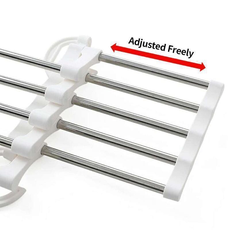 Extendable Trouser Hanger – Stainless Steel, 5 Slide-Out Bars & Non-Slip Tips