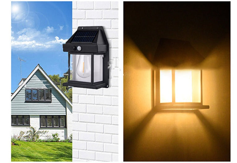 Solar Wall Light with Motion Sensor – IP65 Waterproof, 12h Runtime, White & Black Outdoor LED