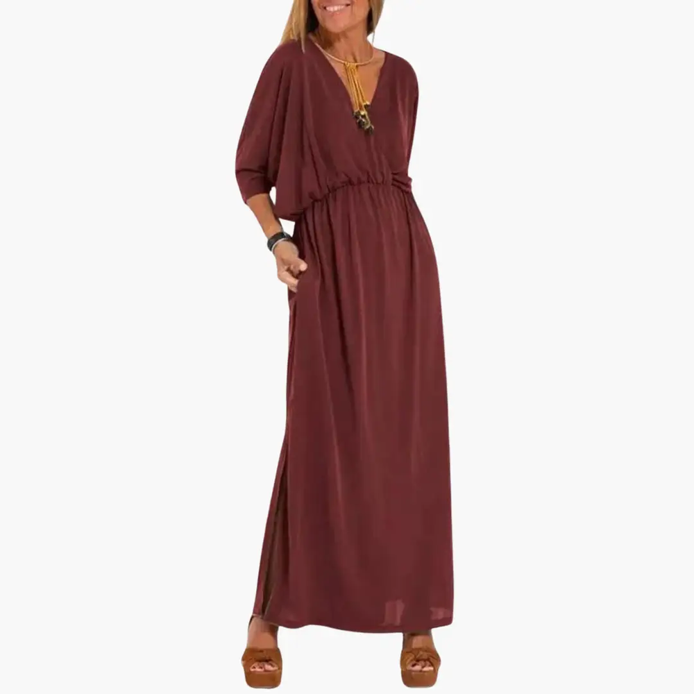 Women's Maxi Dress – V-Neck & 3/4 Sleeves