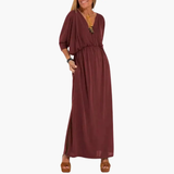 Women's Maxi Dress – V-Neck & 3/4 Sleeves