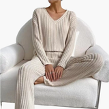 Women's Lounge Set – V-Neck, Ribbed Texture & Two-Piece