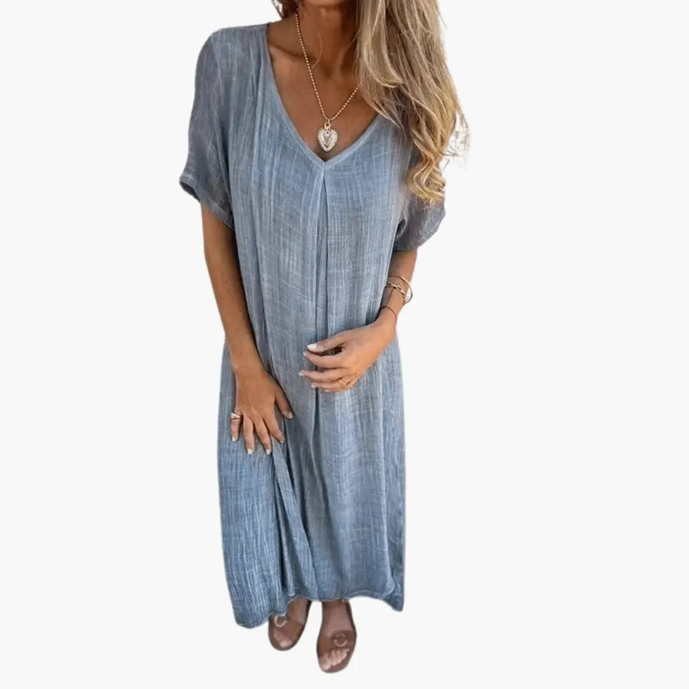 Women's Midi Dress – V-Neck, Summer & Loose Fit