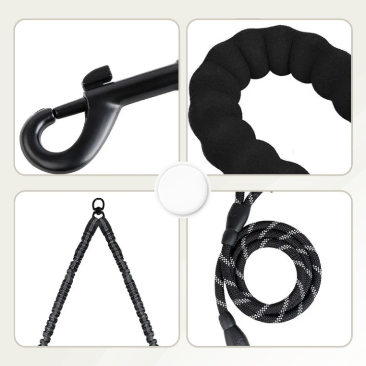 Double Dog Leash – 360° Swivel, Shock-Absorbing Bungee & Durable Nylon for Two Dogs