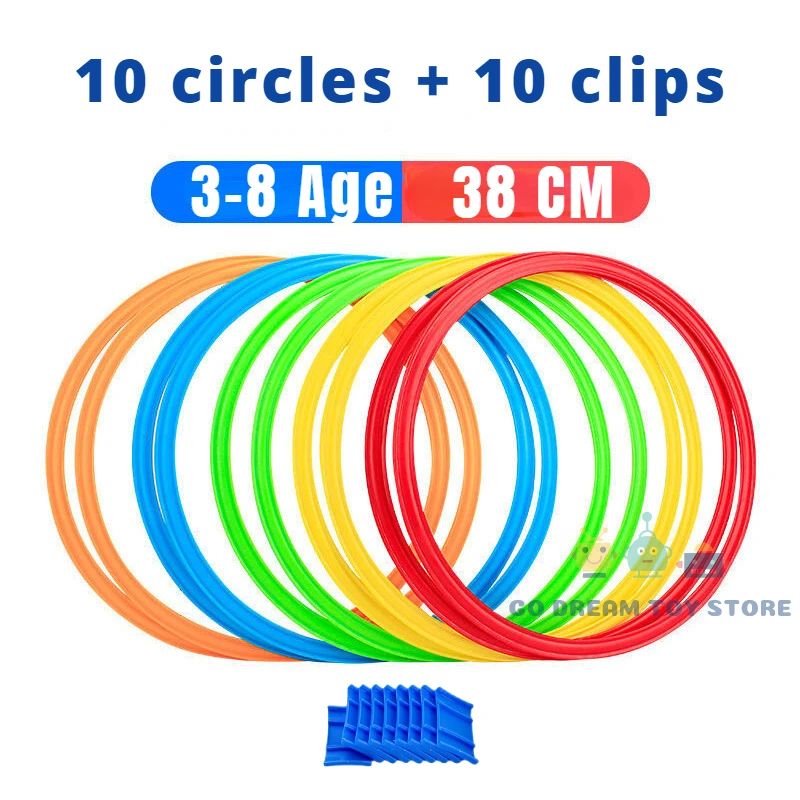 Kids Agility Hopping Rings Set – 10 Rings & Clips, 28/38cm & Indoor/Outdoor Play