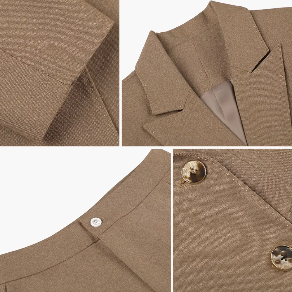 Women's Two-Piece Suit – Double-Breasted Blazer, Notched Lapel & Straight Pants