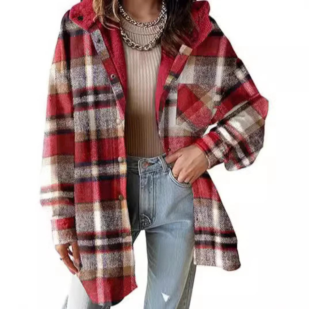 Optimized Product Title: "Tallulah™ - Entspannt geschnittene Karomuster Kapuzenjacke für Damen | Bequeme und stylische Freizeitjacke" 

This title includes relevant keywords for better visibility in Google Shopping while clearly describing the product.