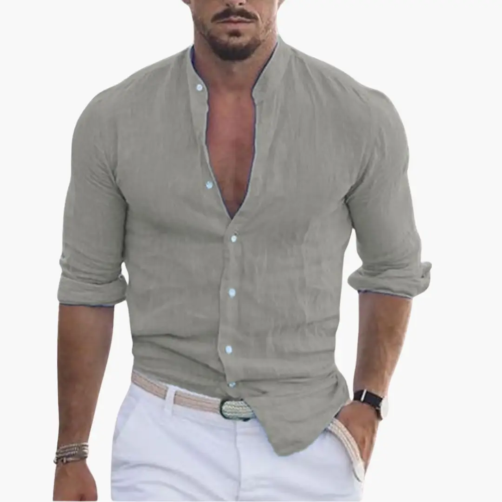 Men's Summer Shirt – Lightweight Fabric, Stand-Up Collar & Casual Fit