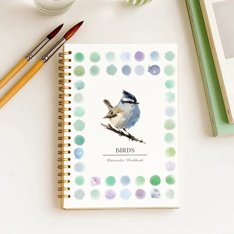 Watercolor Paint Set with Workbook – 16 Colors, Round Brush & 12 Bird Motifs
