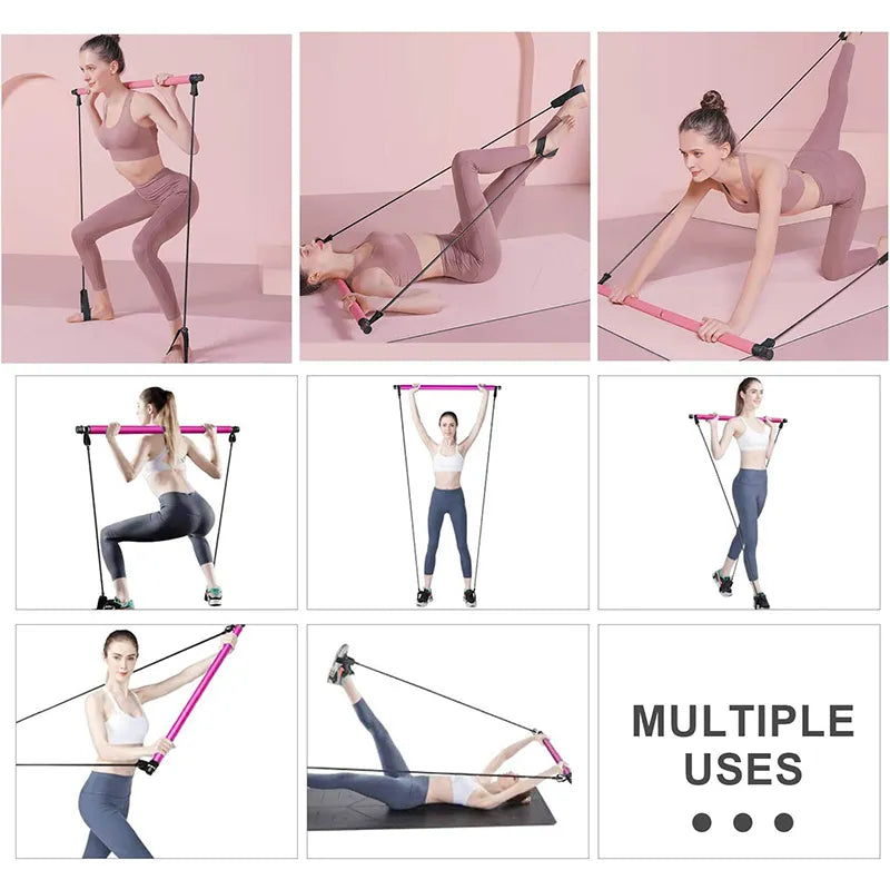 Pilates-Stange mit Widerstandsbändern für effektives Ganzkörpertraining – Ideal für Fitness und Rehabilitation