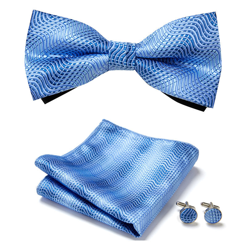 Men's Bow Tie Set – Pocket Square & Cufflinks, Polyester & 36 Designs