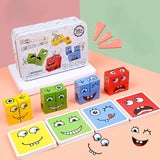 3D Wooden Face Puzzle – 16 Cubes, 64 Expression Cards & Bell