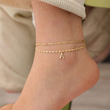 Layered Rhinestone Anklet – Women's, Gold-Plated & Adjustable Clasp