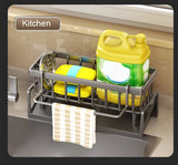 Kitchen Sink Organizer – Stainless Steel, Drip Tray & Towel Bar, 23×9×10 cm