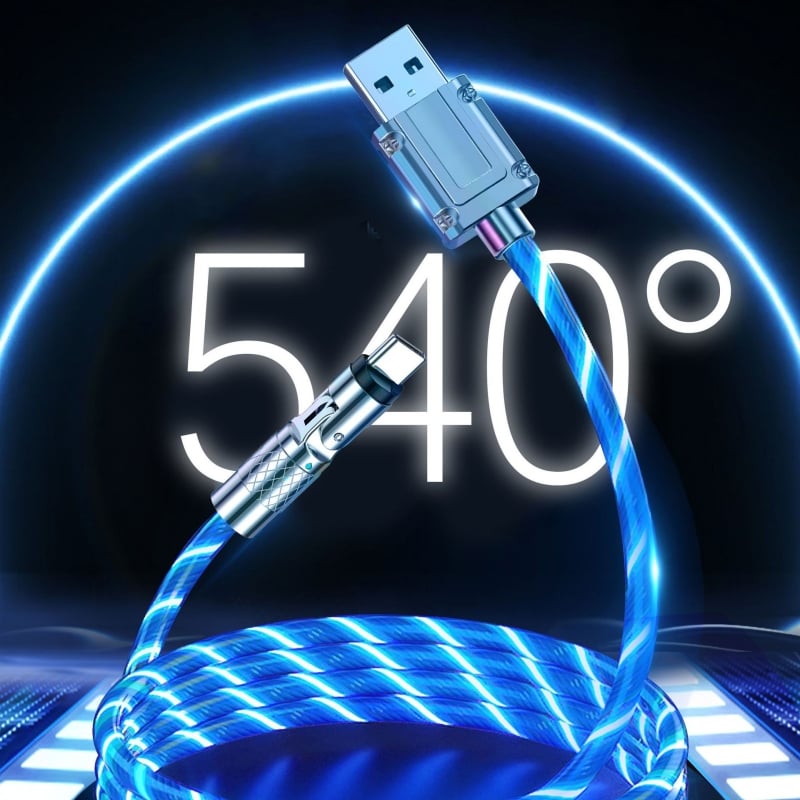 USB-Ladekabel mit 540° rotierendem Stecker und LED-Beleuchtung