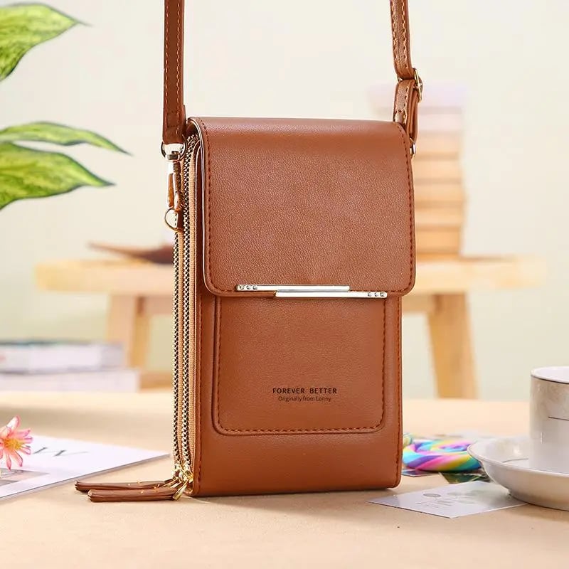 Phone Crossbody Bag with Touchscreen Window – Faux Leather, Card Slots, Fits to 16.5cm